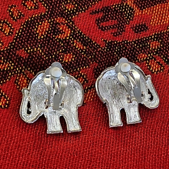 Silver and Gold-tone Clip-on Elephant Earrings - Picture 3 of 6